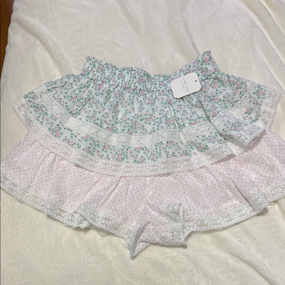 Altar'd State Floral Lace Skort - Pink and Green